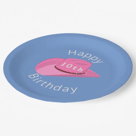 Roze cowgirl pet verjaardag papieren bordje (Gekanteld)