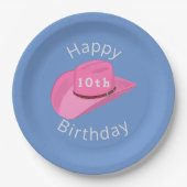 Roze cowgirl pet verjaardag papieren bordje (Voorkant)