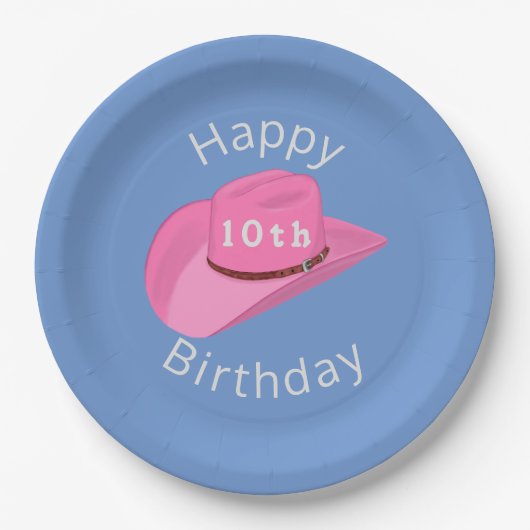 Roze cowgirl pet verjaardag papieren bordje (Voorkant)