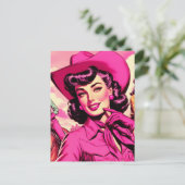 Roze Cowgirl Pin-up Briefkaart (Staand voorkant)