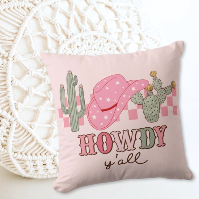 Roze Cowgirl Preppy Howdy Yall Modern Sierkussen (Pink Cowgirl Preppy Howdy Yall Modern Throw Pillow)