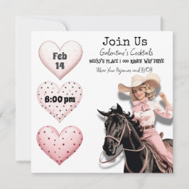 Roze Cowgirl Retro Galentine's Day-feestje Feestdagenkaart