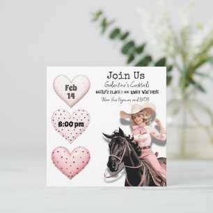 Roze Cowgirl Retro Galentine's Day-feestje Feestdagenkaart