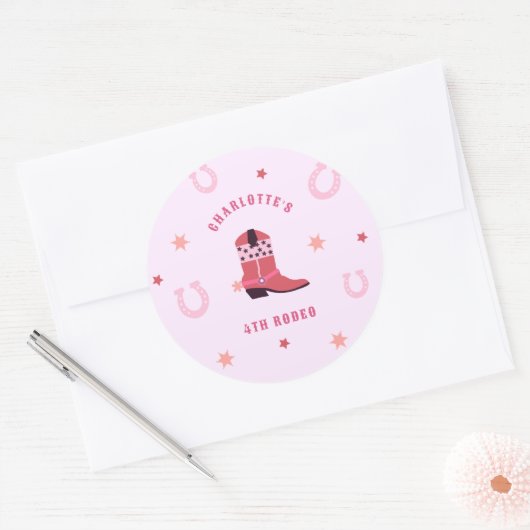 Roze Cowgirl Rodeo Western Verjaardagsfeest Ronde Sticker (Envelop)