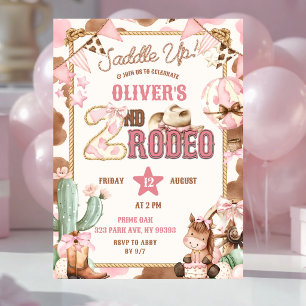 Roze Cowgirl Saddle Up Tweede Rodeo Verjaardag Kaart