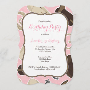 Roze Cowgirl Theme Birthday Party Invitation Kaart