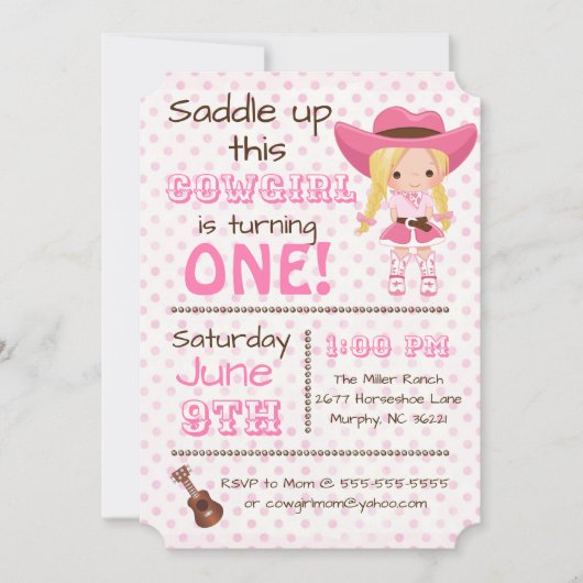 Roze Cowgirl Uitnodiging (Voorkant)