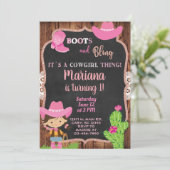 Roze cowgirl uitnodiging. kaart (Staand voorkant)