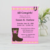 Roze Cowgirl Uitnodiging voor verjaardag (Staand voorkant)