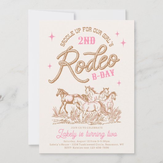 Roze Cowgirl Uitnodiging voor verjaardag (Voorkant)