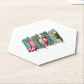 Roze Cowgirl Valentijn, Hart Kartonnen Onderzetters (Schuin)