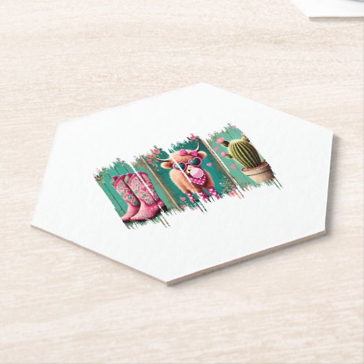 Roze Cowgirl Valentijn, Hart Kartonnen Onderzetters (Schuin)