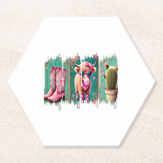 Roze Cowgirl Valentijn, Hart Kartonnen Onderzetters (Voorkant)