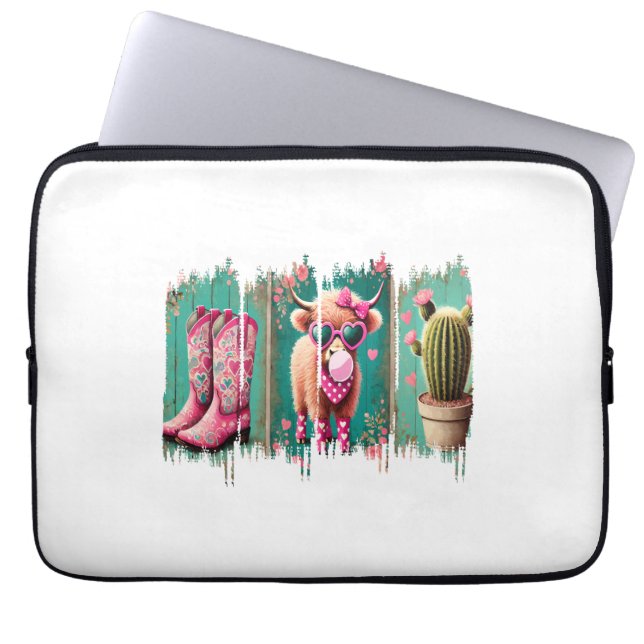 Roze Cowgirl Valentijn, Hart Laptop Sleeve (Voorkant)