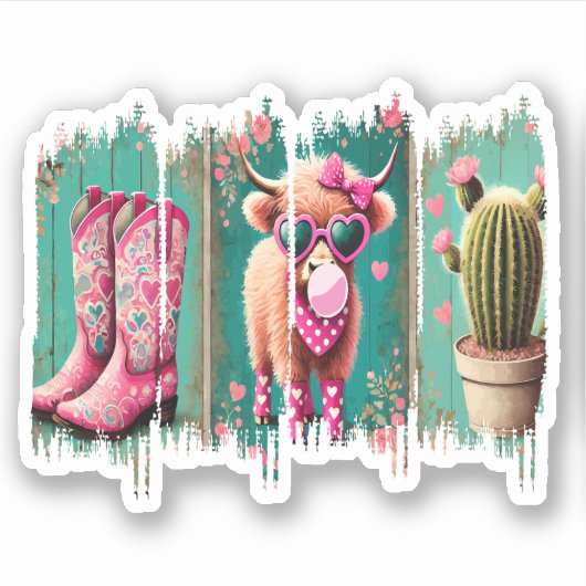 Roze Cowgirl Valentijn, Hart Sticker (Voorkant)