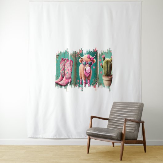 Roze Cowgirl Valentijn, Hart Wandkleed (In situ)