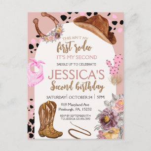 Roze Cowgirl Verjaardag 2e Rodeo Budget Party Briefkaart