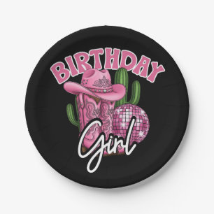 Roze Cowgirl Verjaardag met Westerse Glam Stijl Papieren Bordje