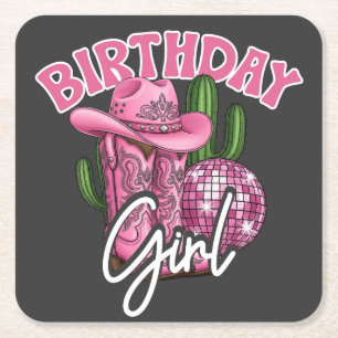Roze Cowgirl Verjaardag Western Glam Stijl Kartonnen Onderzetters
