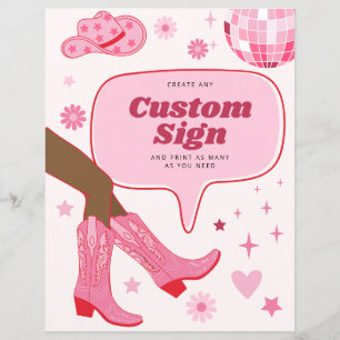 Roze Cowgirl Verjaardagsfeest Custom Sign