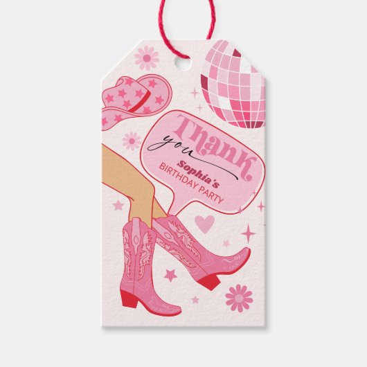 Roze Cowgirl Verjaardagsfeest Let's Go Girls Favor Cadeaulabel (Voorkant)