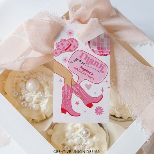 Roze Cowgirl Verjaardagsfeest Let's Go Girls Favor Cadeaulabel