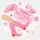 Roze Cowgirl Verjaardagsfeest Let's Go Girls Favor Ronde Sticker (Voorkant)