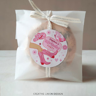 Roze Cowgirl Verjaardagsfeest Let's Go Girls Favor Ronde Sticker