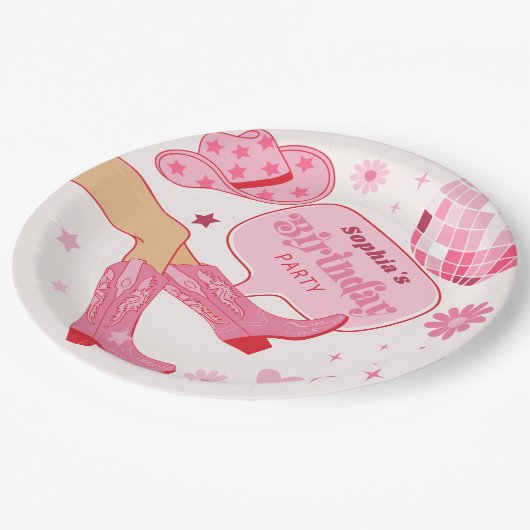 Roze Cowgirl Verjaardagsfeest Let's Go Girls Party Papieren Bordje (Gekanteld)