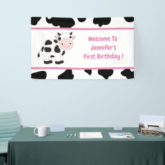 Roze Cowgirl Verjaardagsfeestbanner Spandoek (Beurs)