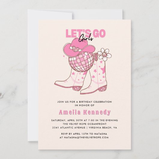 Roze Cowgirl verjaardagsfeestje laat meisjes binne Kaart (Voorkant)