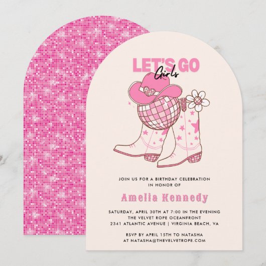 Roze Cowgirl verjaardagsfeestje laat meisjes retro Kaart (Voorkant / Achterkant)