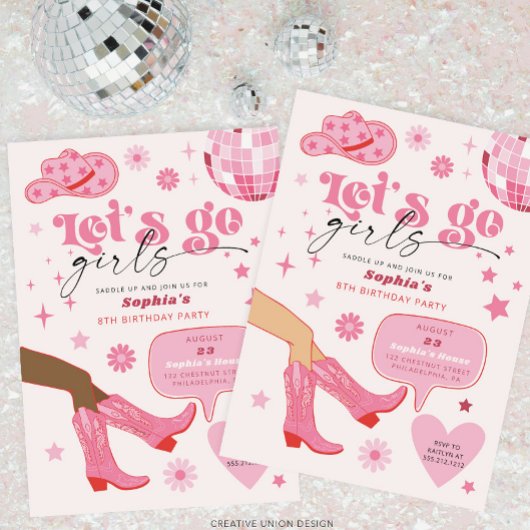 Roze Cowgirl Verjaardagsfeestje Let's Go Meisjes Kaart