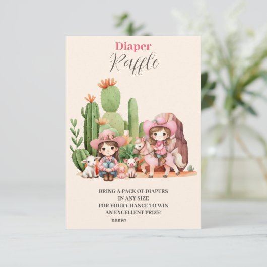 Roze Cowgirl Western Baby shower Diapper Raffle Informatiekaartje (Staand voorkant)