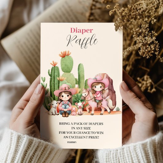 Roze Cowgirl Western Baby shower Diapper Raffle Informatiekaartje