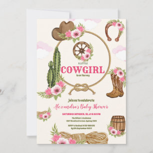 Roze Cowgirl Western Baby shower Kaart