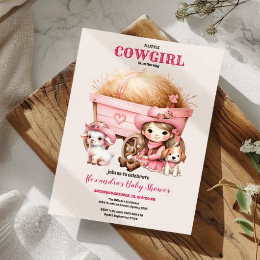 Roze Cowgirl Western Baby shower Kaart