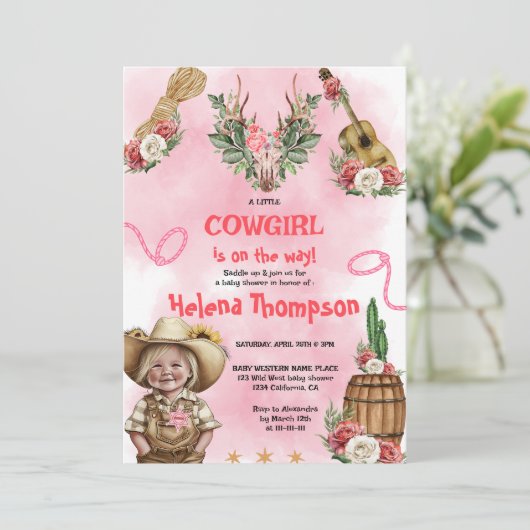 Roze Cowgirl Western Baby shower Kaart (Staand voorkant)