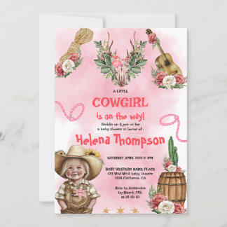 Roze Cowgirl Western Baby shower Kaart
