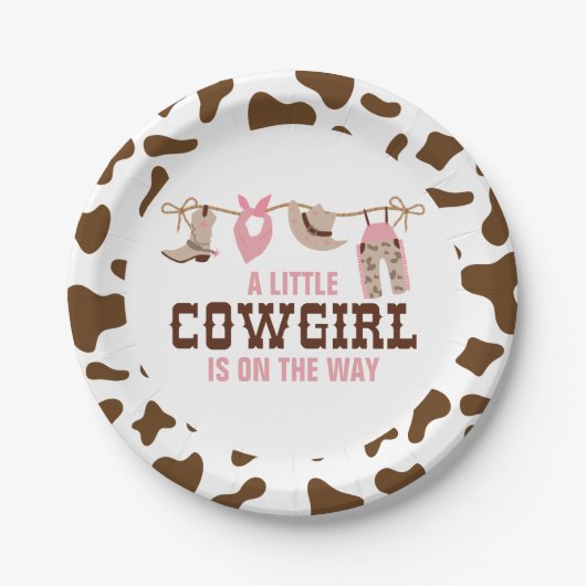 Roze Cowgirl Western Baby shower Papieren Bordje (Voorkant)