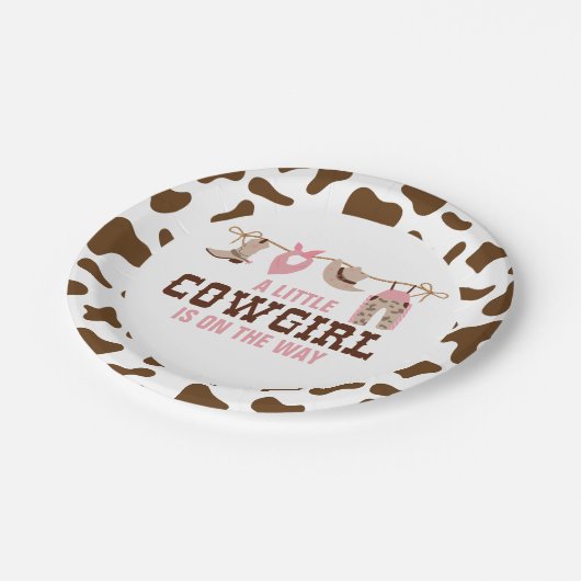 Roze Cowgirl Western Baby shower Papieren Bordje (Gekanteld)