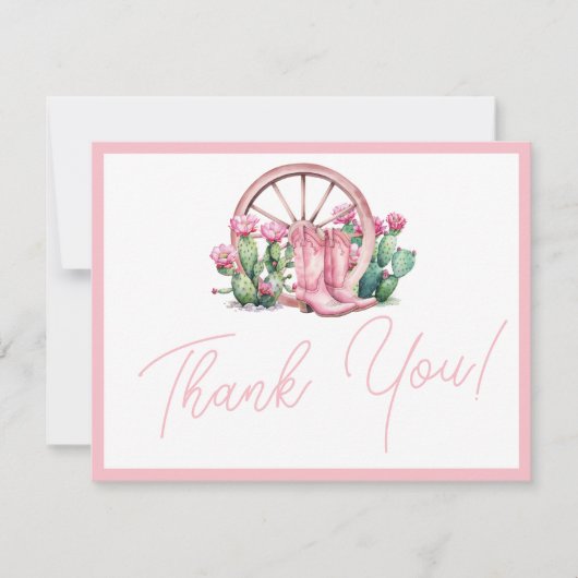 Roze Cowgirl Western Cactus Baby shower Bedankkaart (Voorkant)