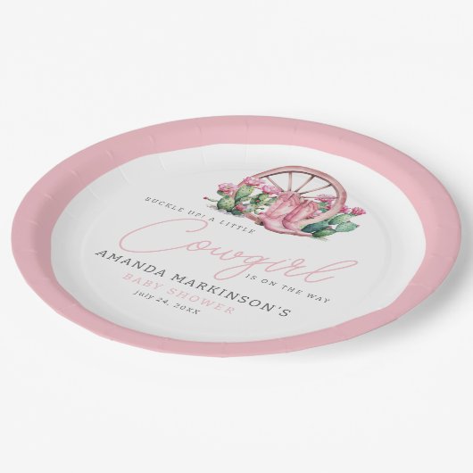 Roze Cowgirl Western Cactus Baby shower Papieren Bordje (Gekanteld)