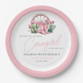 Roze Cowgirl Western Cactus Baby shower Papieren Bordje (Voorkant)