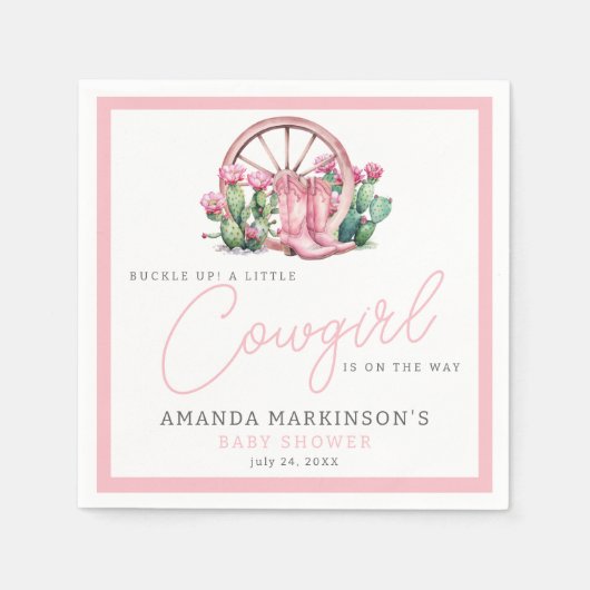 Roze Cowgirl Western Cactus Baby shower Servet (Voorkant)