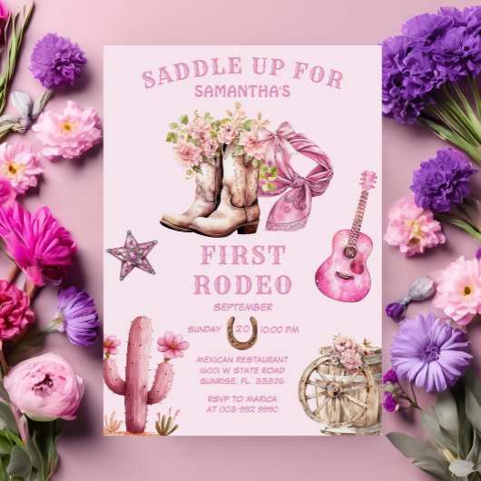 Roze Cowgirl Western Eerste Rodeo Bows Verjaardag Kaart