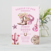 Roze Cowgirl Western Eerste Rodeo Bows Verjaardag Kaart (Staand voorkant)