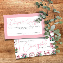 Roze Cowgirl Westerne Cactus Luier Raffle Informatiekaartje