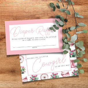 Roze Cowgirl Westerne Cactus Luier Raffle Informatiekaartje