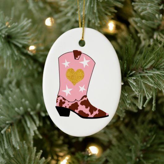 Roze Cowgirl Westerne kerst Keramisch Ornament (Boom)
